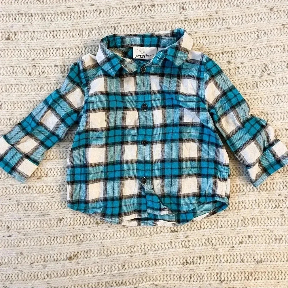Jumping Beans 9-12 months button‎ down blue flannel shirt​